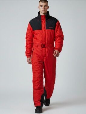 Edelweiss Ski Suit One Piece Snowsuit Snow Bib Vintage Retro Red/Black Size XL